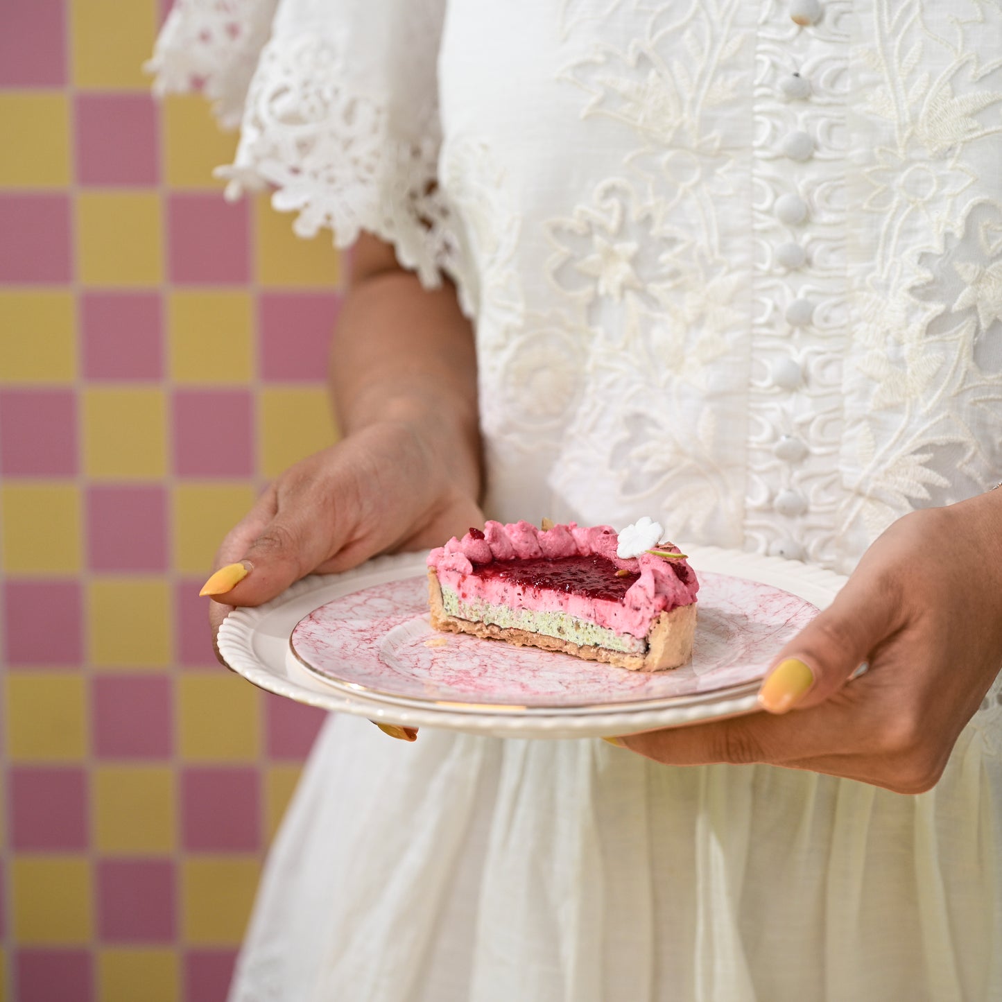 Pistachio & raspberry tart